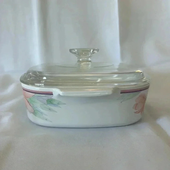 Vintage CorningWare "Peony Floral" A-1-B 2 Liter Casserole Dish w/ Pyrex Lid A9C - Picture 4 of 12